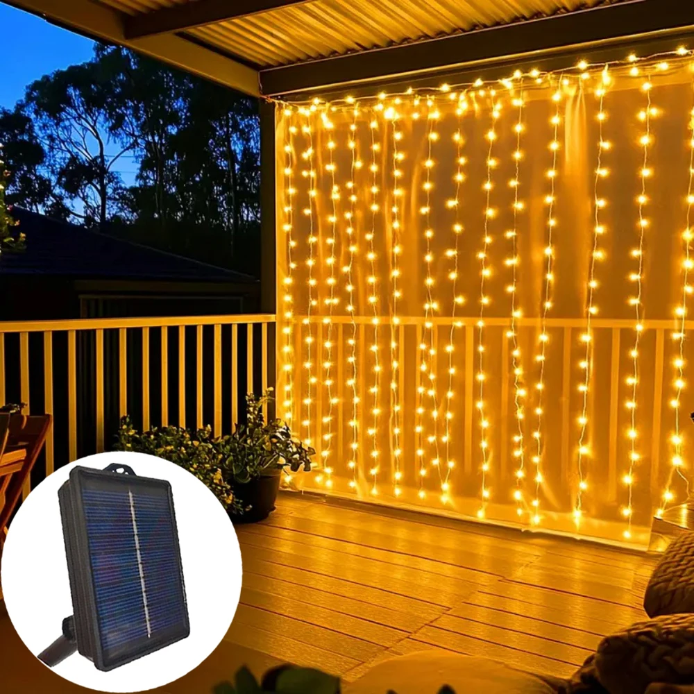 

Светодиодная гирлянда-штора на солнечных батареях с 8 режимами освещения для свадеб, улицы, декораций на День святого Валентина и Рамадан 2026