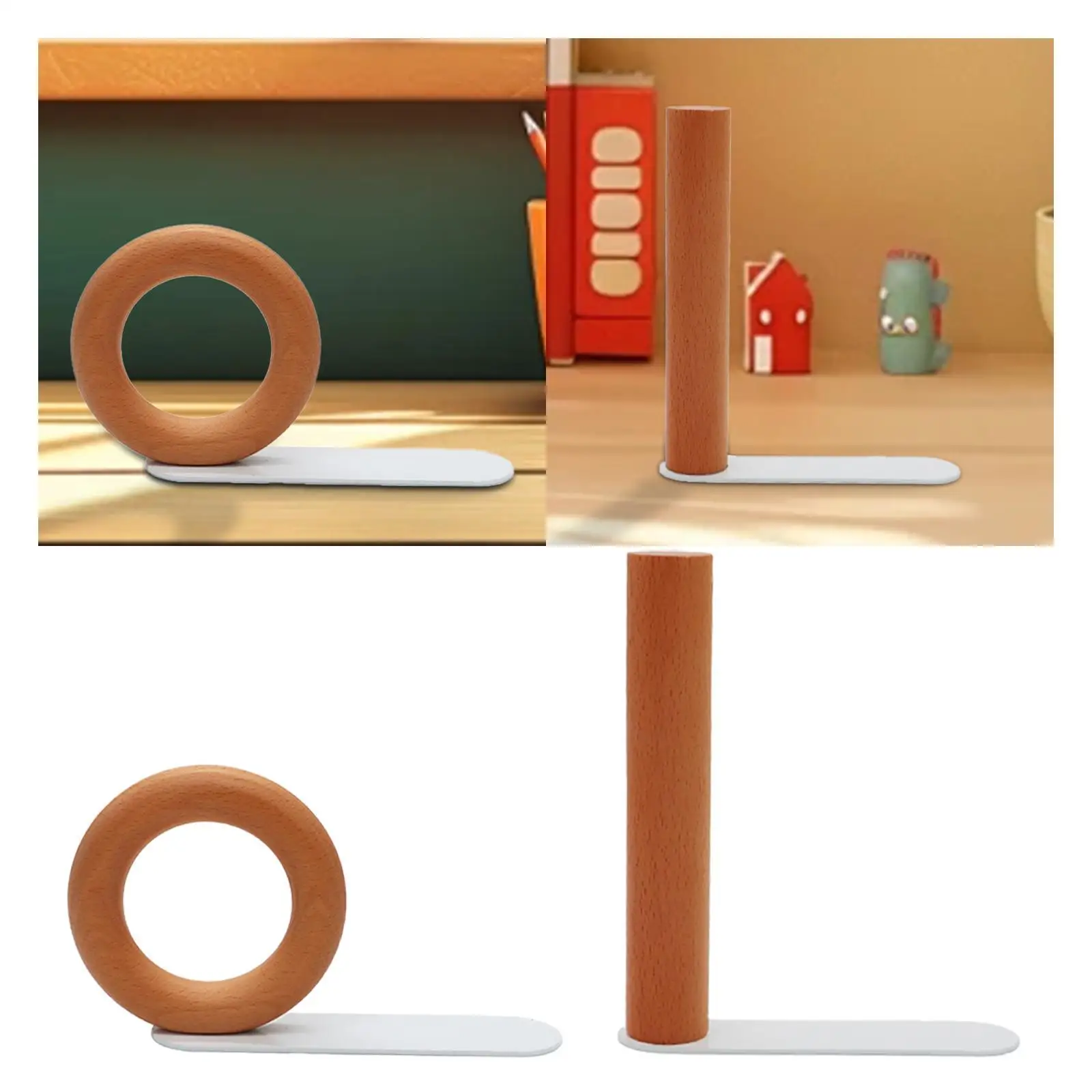 Wood Book End Organizer Decoration Anti Slip Geometric Book Support Tabletop Ornament for Shelves Library School Home Desktop