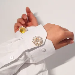 2pcs/pack Pearl Cufflinks Button Cover For Shirt Rhineston Sleeve Button Clip-On Button Decor Tuxedo Fashion Cufflink Covers