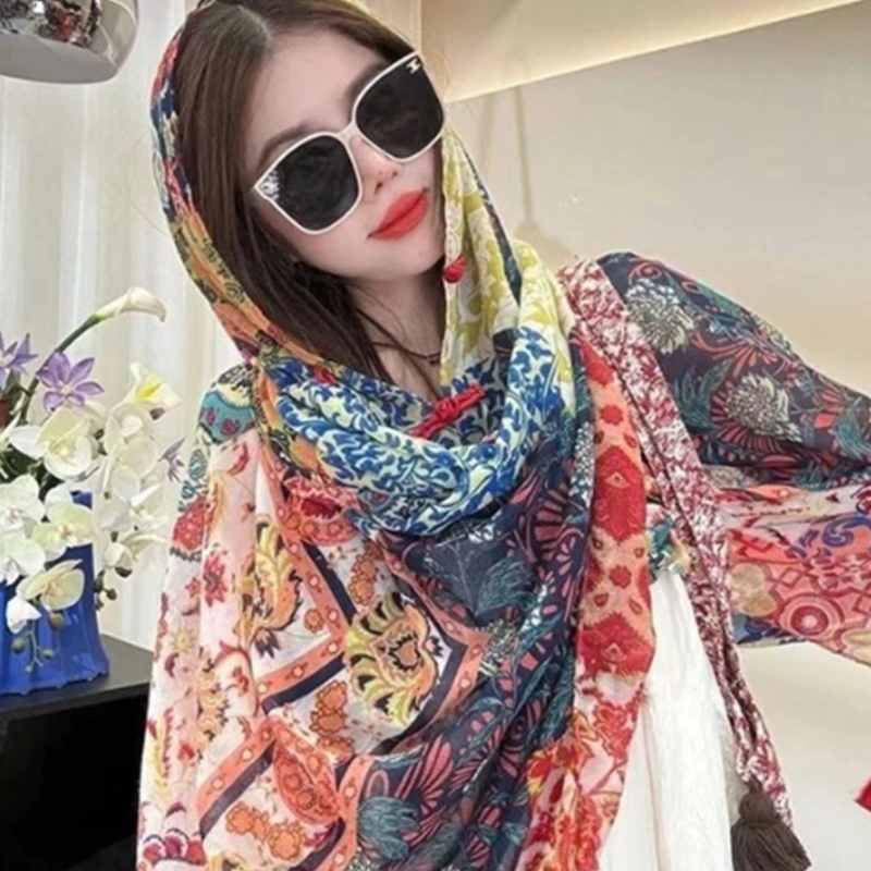 Large Scarf Shawl for Male Women Multifunctional Head Scarf Unisex Floral Versatile Outdoor Scarf Shawl Daily Wear