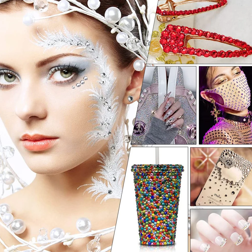 1.5 ملم أحجار الراين مسمار كريستال مستدير ملون يلمع مع حافظة لتزيين الأظافر بنفسك