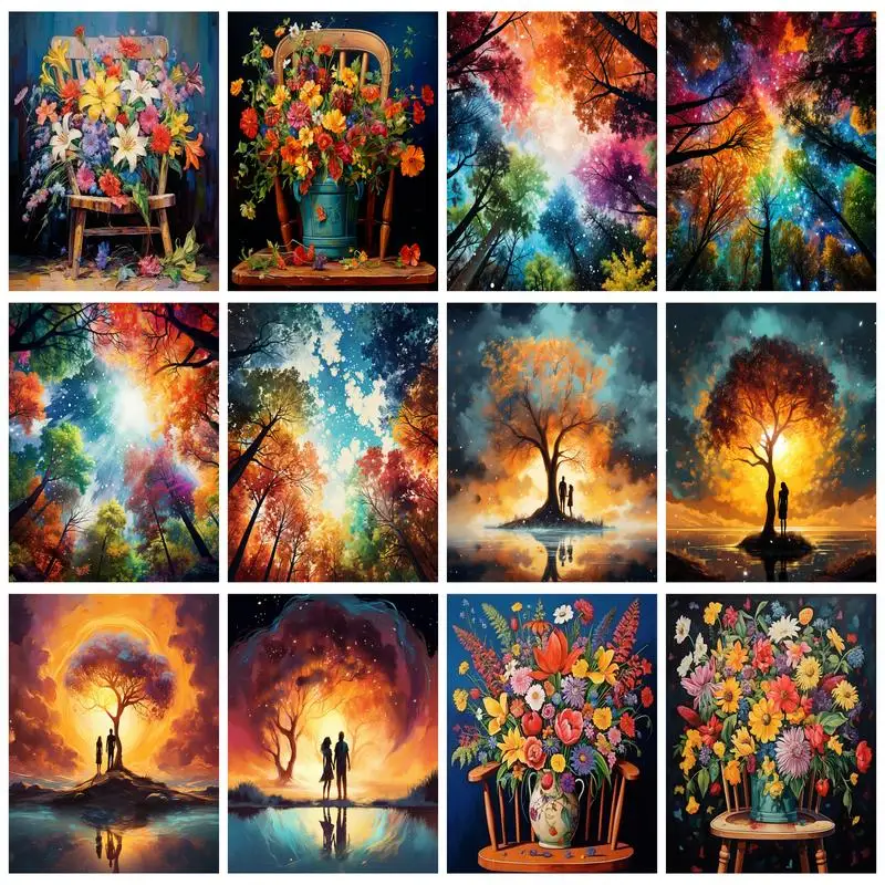 

RUOPOTY Diamond Painting Tree Landscape Full Square/Round Mosaic Needlework Wall Decoration