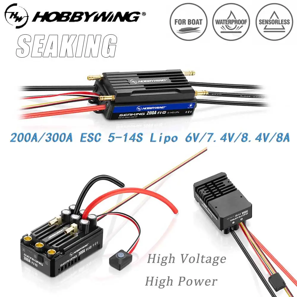 

Hobbywing Seaking 300A/200A V4 Водонепроницаемый бесщеточный ESC 14S Высоковольтный/высокомощный двойной метод программирования для радиоуправляемых корабельных лодок