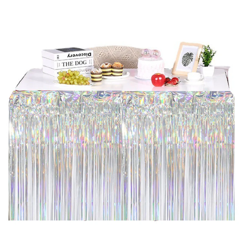 New Colorful Rainsilk Curtain Table Skirt 275X75cm Birthday Wedding Party Decoration Table Cloth Wedding Centerpieces for Table