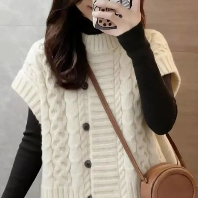 2026autumn Newwomen Clothing Single Breasted Street Style Super Beautiful Fashion Versatile Lazy Unique Design Sense Knittedvest