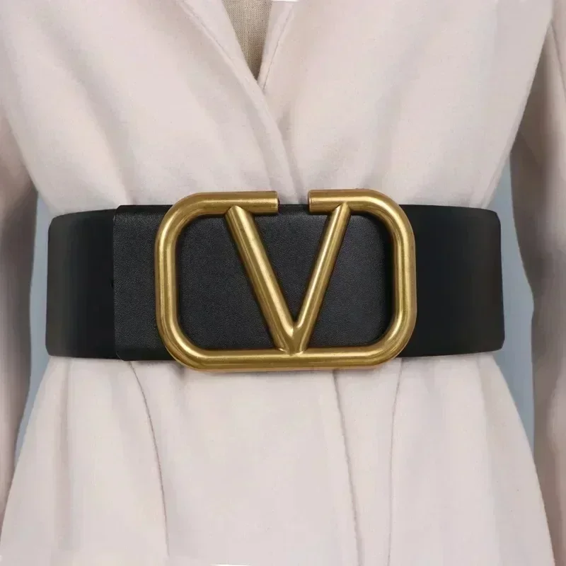 

Wide Waistband Women's Crossbody Bag Cowhide Metal V-buckle Dress Jacket Decoration Waist Seal Waist Tight Fashion Belt