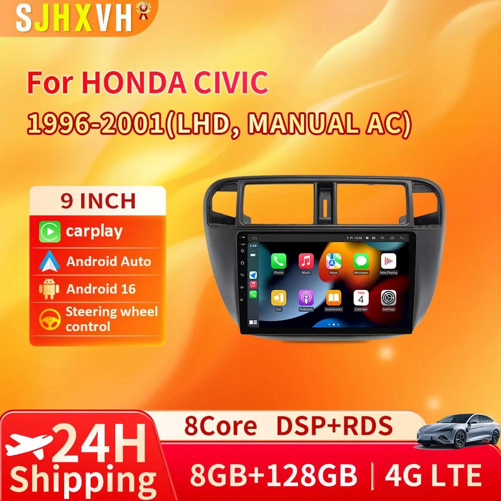

Android 16 Stereo Car Radio Multimedia Vedio Player For Honda Civic 1996-2001 Autoradio GPS CarPlay Stereo