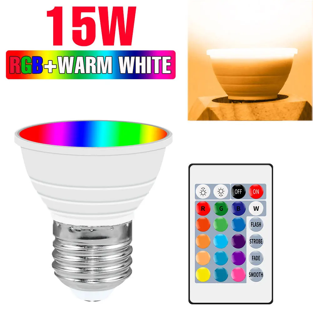 15W RGB LED-lamp E27 plafondlamp E14 spotlight GU10 LED-kroonluchter met slimme IR-afstandsbediening voor thuisfeestdecoratie
