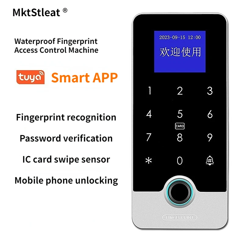 1.77inch Tuya APP Smart Fingerprint RFID Access Control Keypad Touch IP65 Waterproof 13.56MHz Door Opener Keyless Lock System