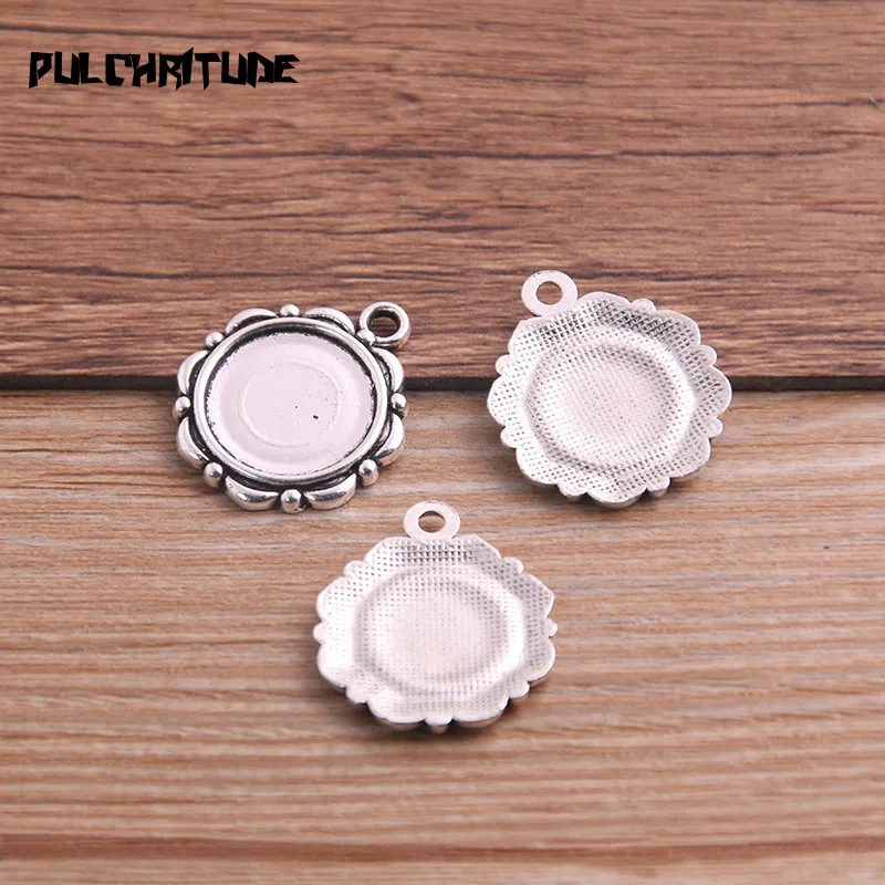10pcs 14mm Inner Size Antique Bronze And Silver color Flower Style Cabochon Base Cameo Setting Charms Pendant T6764 - Image 6