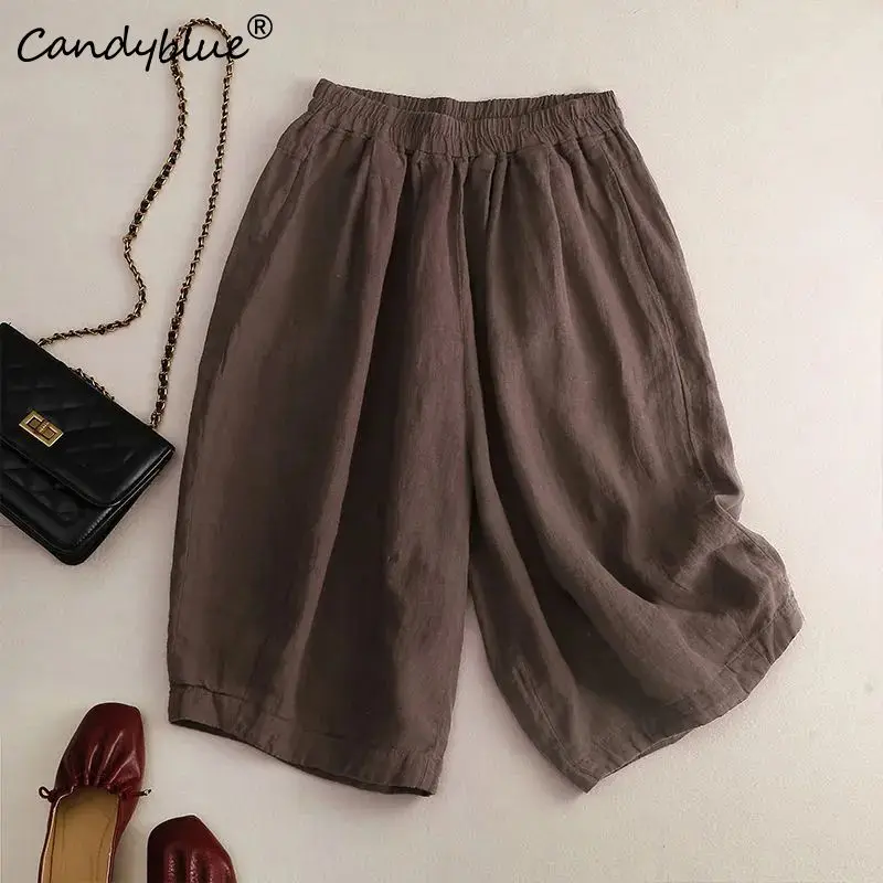 Pantaloncini verdi estate donna nuovi pantaloni Vintage larghi a cinque quarti moda Casual versatilità pantaloncini dritti pantaloni femminili