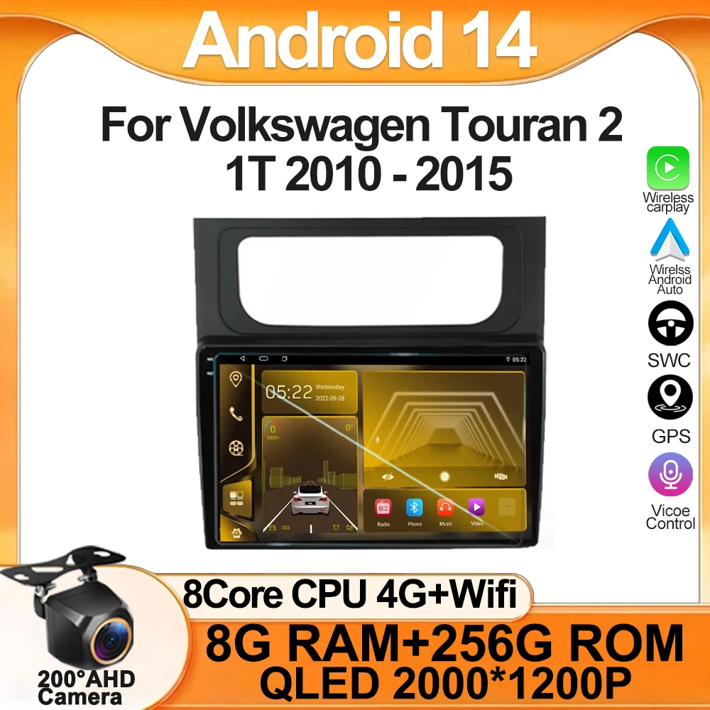 

For Volkswagen Touran 2 1T 2010 - 2015 Android 13 Car MP4 Radio Carplay Android Player Navigation GPS Android Anto Video DSP 4G