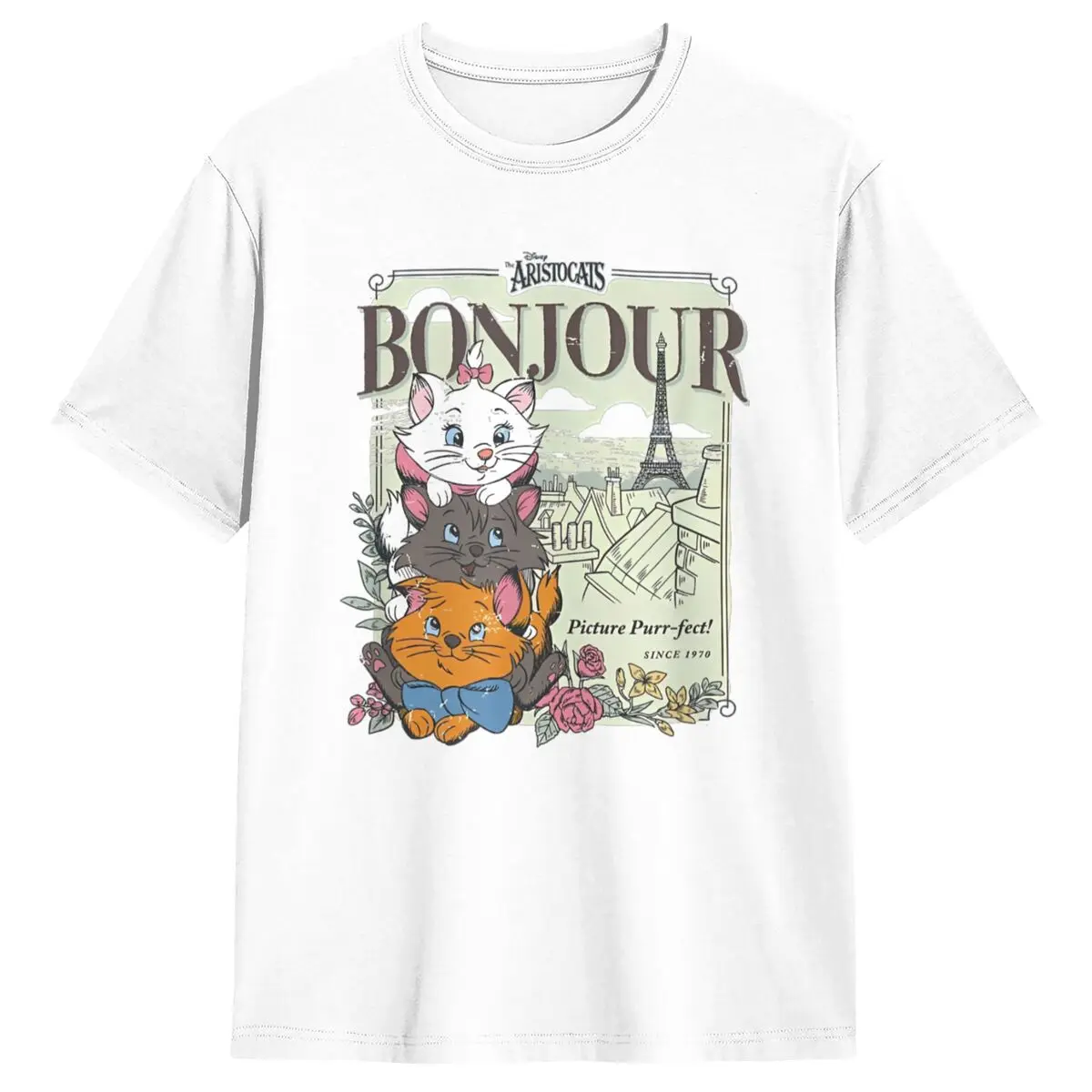 Men T-Shirt The Aristocats Bonjour T-Shirts Fashion Summer Tee Shirt Y2K Casual Casual 100% Cotton Clothes Birthday Present