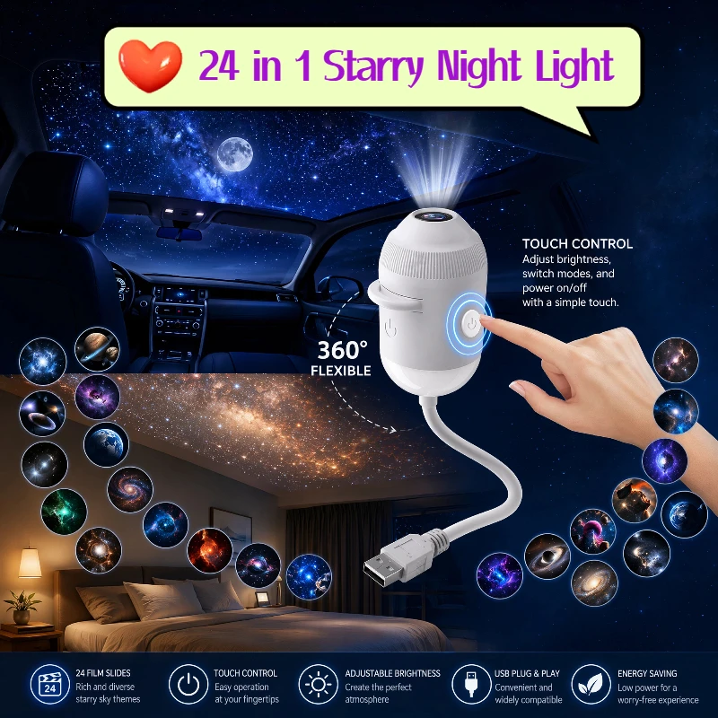 Projetor de Luz Noturna Dinâmico, Projetor de Luzes do Céu Estrelado 360 °   Projetor Ajustável de Galáxia e Oceano para Decoração de Interiores