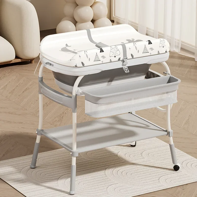 Baby Changing Table with Bathtub, Foldable Infant Diaper Station, Portable with Storage Tray, Anti-rollover Design, 2 in 1