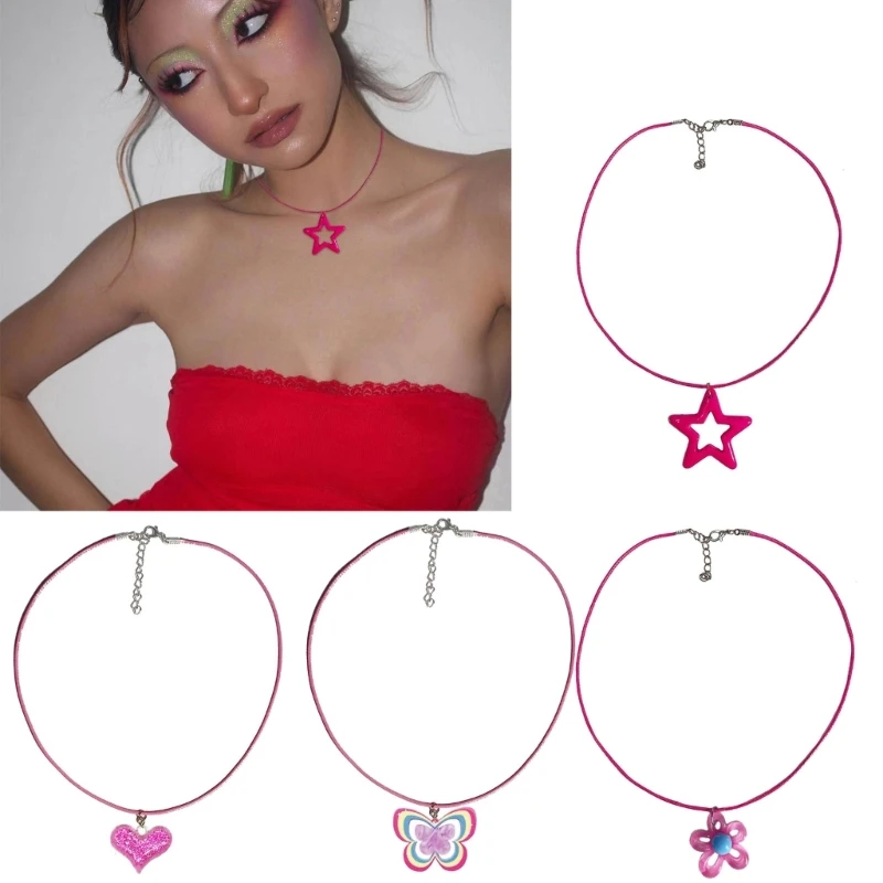 Heart Star Flower Pendant Necklace Harajuku Necklace Sweet Cool Y2k Jewelry 2023