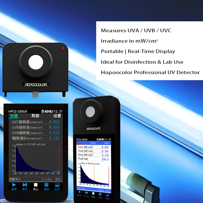 

Hopoocolor HPCS330UV UV Light Detector – Portable UV Radiation Meter for UVA, UVB, UVC Measurement
