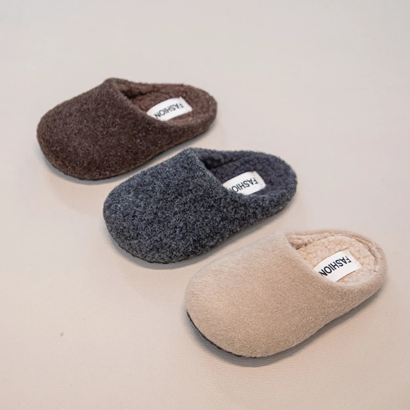 

Fur Non-slip Comfortable Warm Wrap Slippers Children Vintage Fluffy Slippers Winter Fashion Padded Lightweight Soft Home Shoes