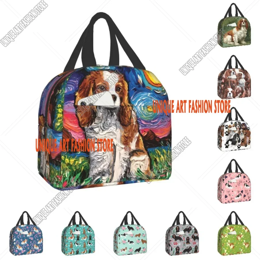 Starry Night Dog Cavalier King Charles Spaniel Insulated Lunch Bag Resuable Cooler Thermal Lunch Box for Women Kid Picnic Travel