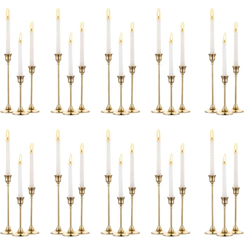 

Candlestick Holders Taper Candle Holder 10 Sets(30 Pcs) Gold Candle Sticks Holder Metal Candle Holders for Tapered Candles Table