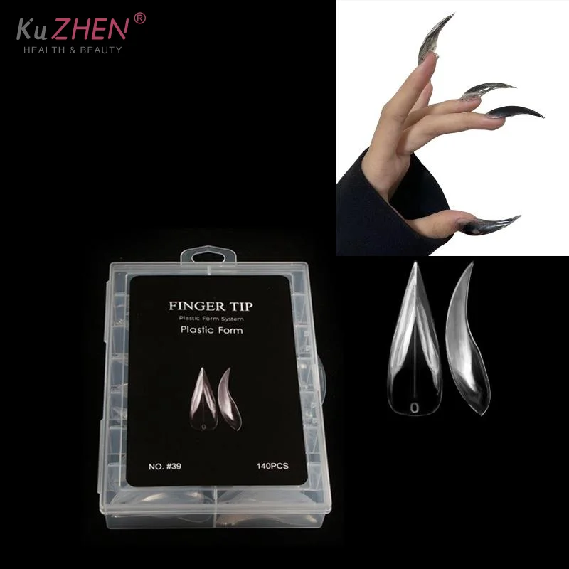 140 ชิ้น/กล่องสั้นโค้ง Stiletto เล็บแบบ Dual สําหรับเล็บ 3D Cat's Claw ประติมากรรมเล็บอะคริลิคเต็มรูปแบบแม่พิมพ์