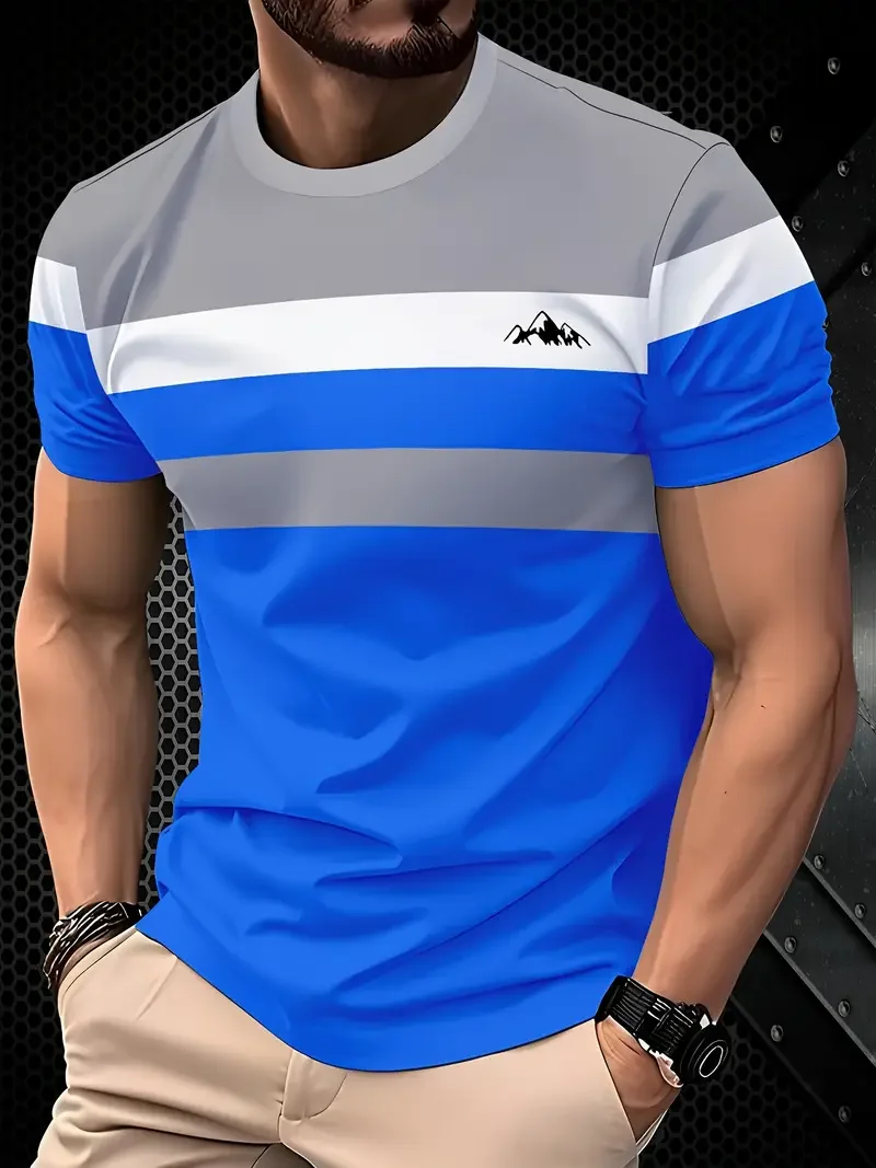 Classic new Men's T-shirt Summer Outdoor Round Neck Short Sleeve Top Stripe Print Street Loose T-Shirt Male Oversized Clothing