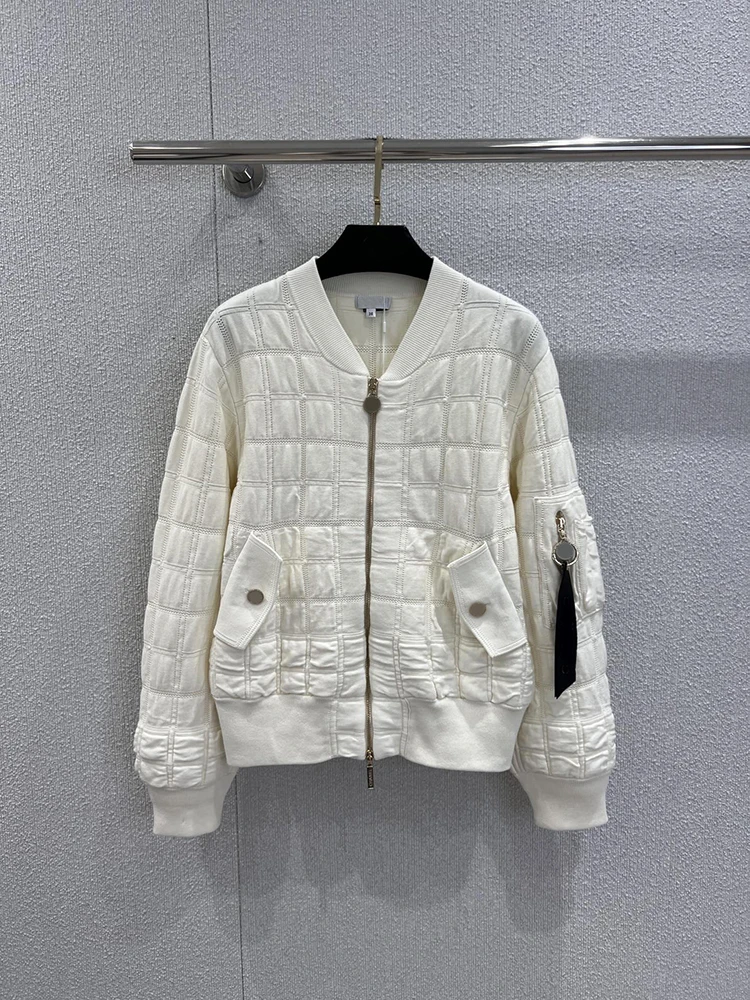 

SVORYXIU Spring Autumn fashion white casual jacket, women's retro V-neck loose long-sleeved jacket short jacket