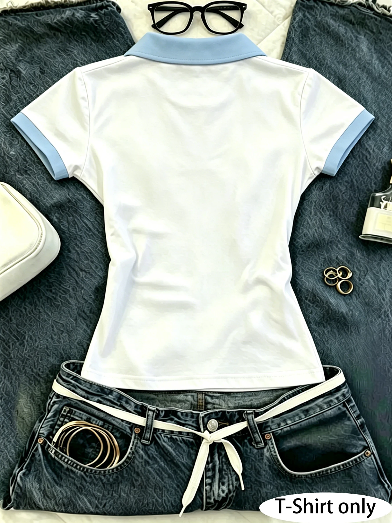 Neues Damen-Poloshirt mit Farbblockierung, vielseitigem Reverskragen und kurzen Ärmeln – Detail 3
