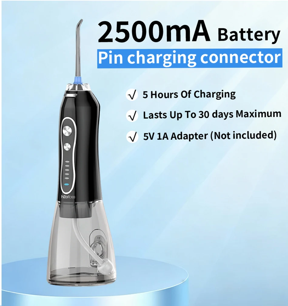 H2ofloss Wasserflosser Tragbarer Mundduscher 300ML 5 Modi Hochdruck USB Wiederaufladbar zur Zahnreinigung HF-6 – Detail 7