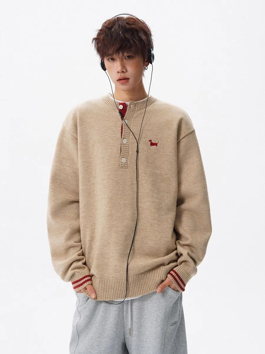 

Мужской свитер с вышивкой и полосками, воротником Хенли, легкий, повседневный, в стиле Old Money, комфортный крой