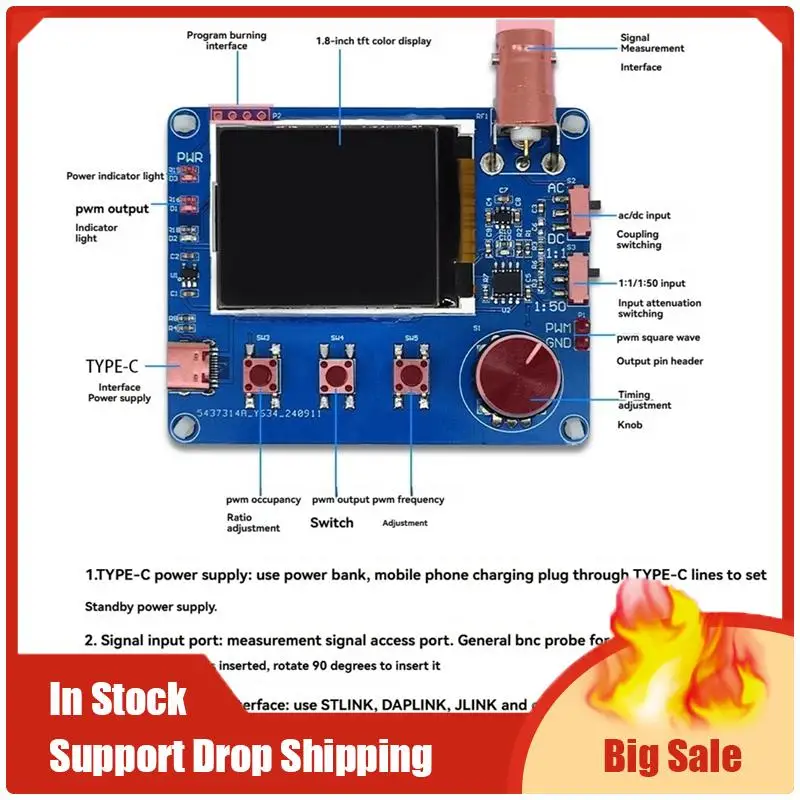 

A70U New Mini Simple Oscilloscope With 1.8 Inch TFT Color Display, Waveform Measurement, Frequency Meter, Square Wave Output