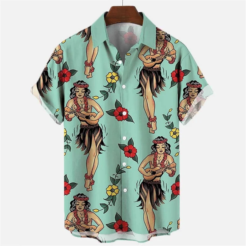 

Men Summer 3d Print Hawaiian Shirt Floral Cartoon Beach Short Sleeve Fashion Tops Tee Homme Oversized Blouse Women Clothing