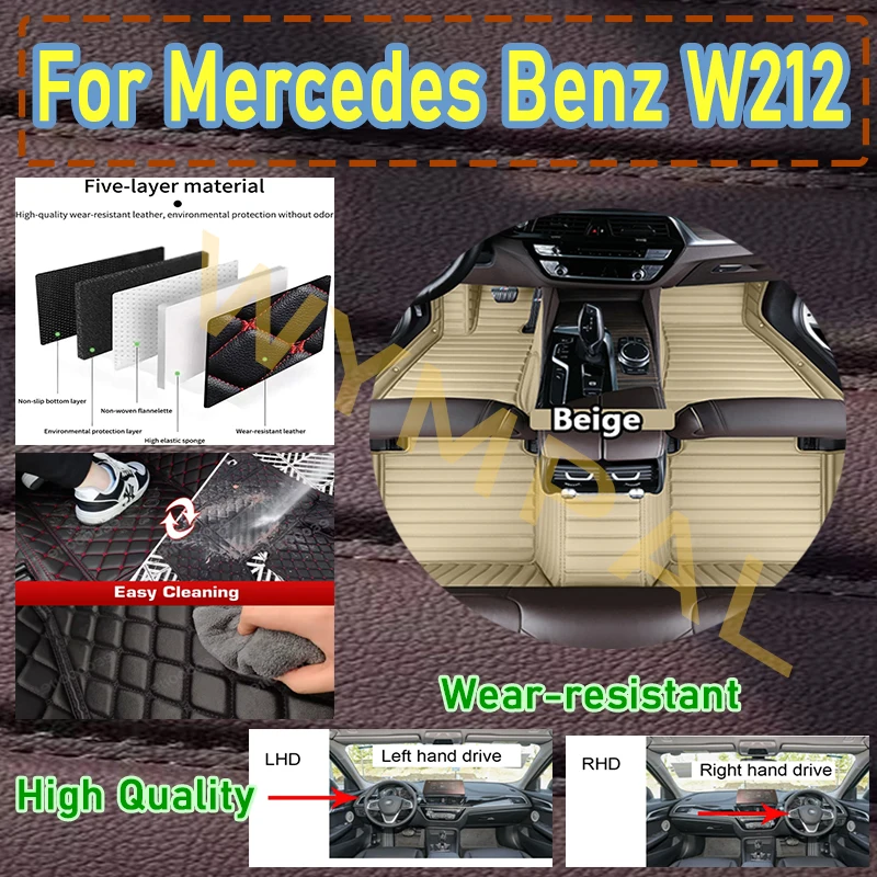 

Luxury Leather Car Floor Mats For Mercedes Benz W212 2009 2010 2011 2012 2013 2014 2015 Carpets Rugs Foot Pads Customized mats