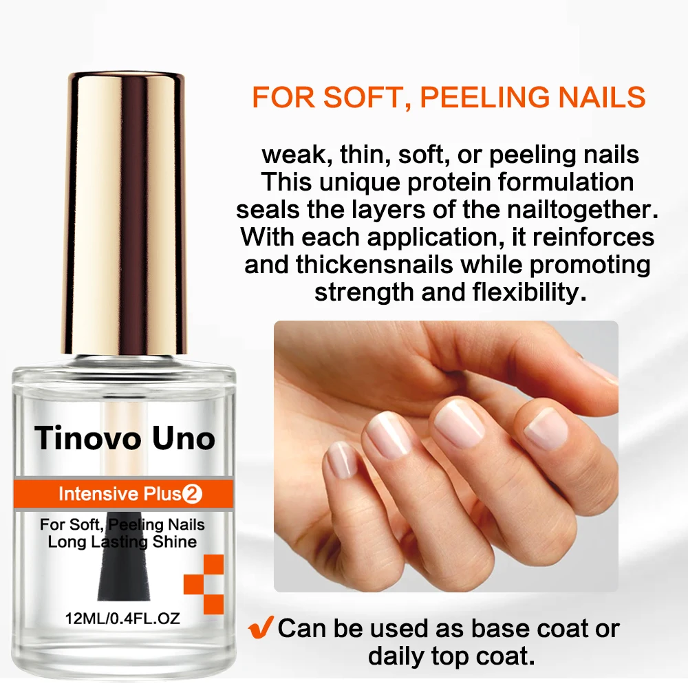 Tinovo Uno Intensive Plus Nail Strengthener Super Shine Bright Oil Natural Nail Polish Finish Hardener for Repair Peeling Nails