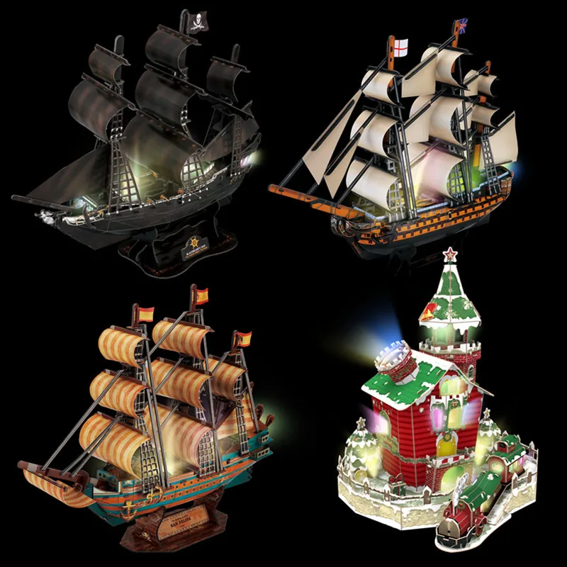 

3D-пазл-конструктор «Королевская победа» со светодиодной подсветкой, детская сборная модель лодки, игрушки, подарок на день рождения p005