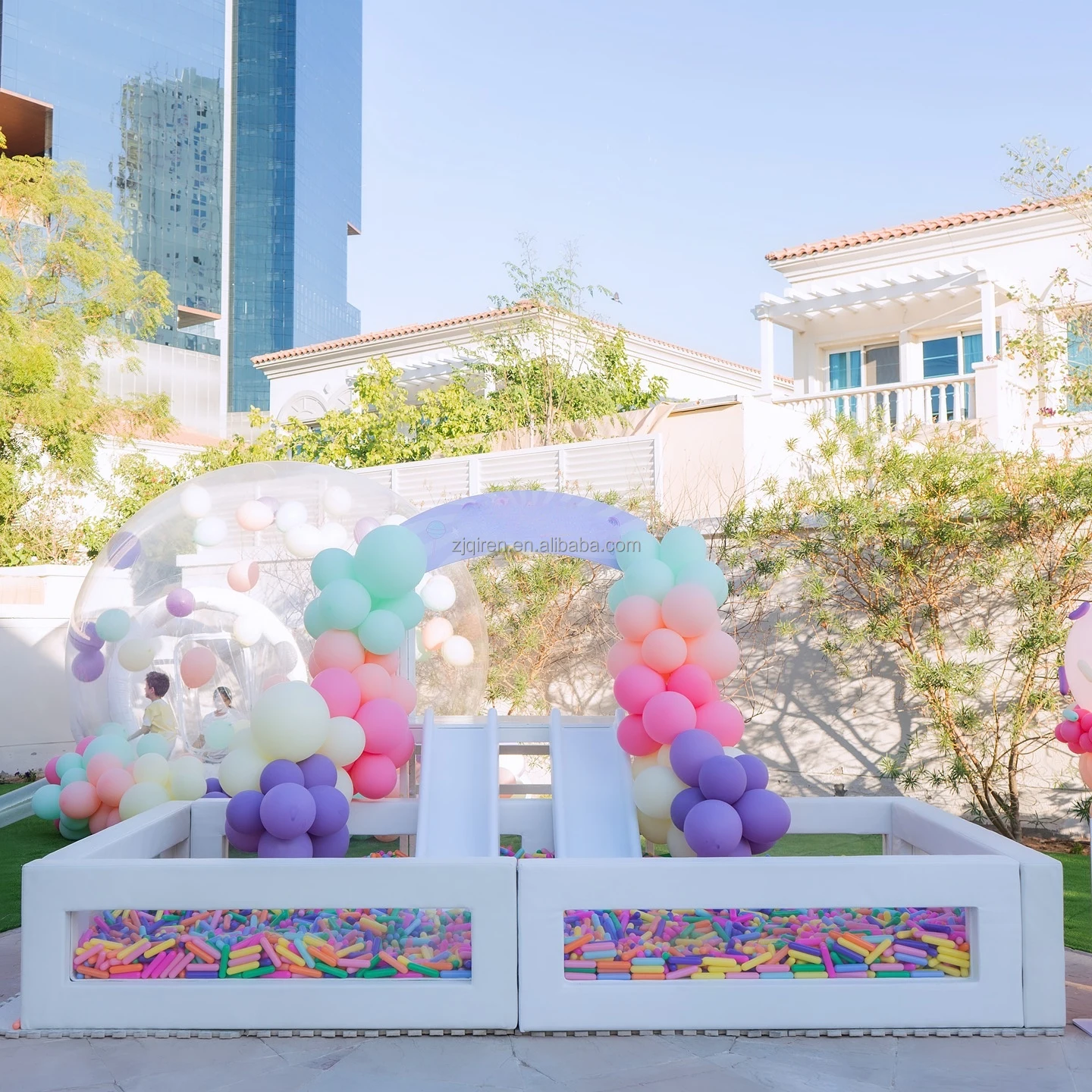 

Factory Directly White clear Window Ball Pit with White Double Slide Soft Play Set Customize Ball Pit for Party Rentalpromote s