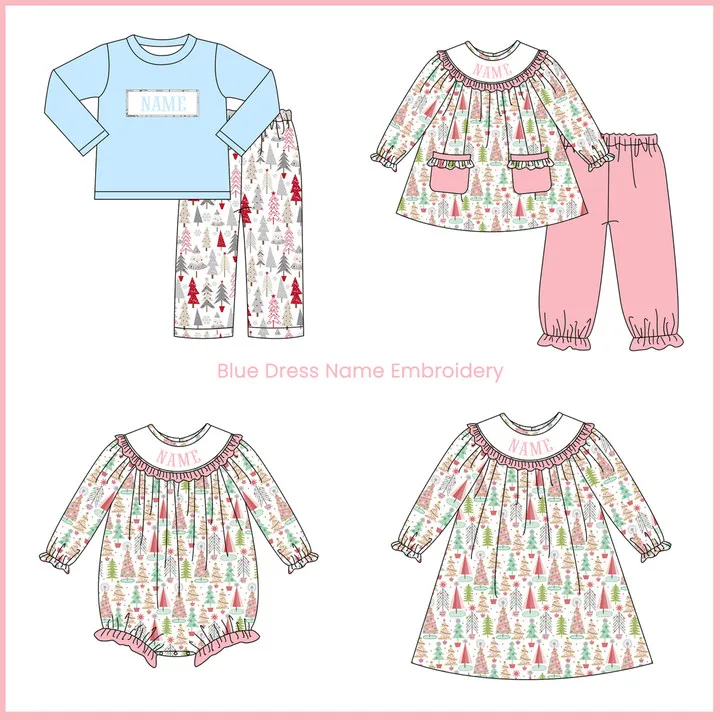 Ropa Baby Girl And Baby Boy New Cotton Customizable Name Styles Presale Models Christmas Tree Printing Romper Sets Clothes