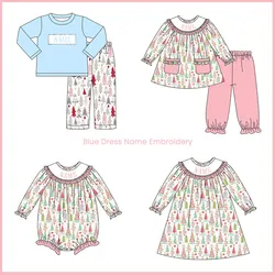 Ropa Baby Girl And Baby Boy New Cotton Customizable Name Styles Presale Models Christmas Tree Printing Romper Sets Clothes