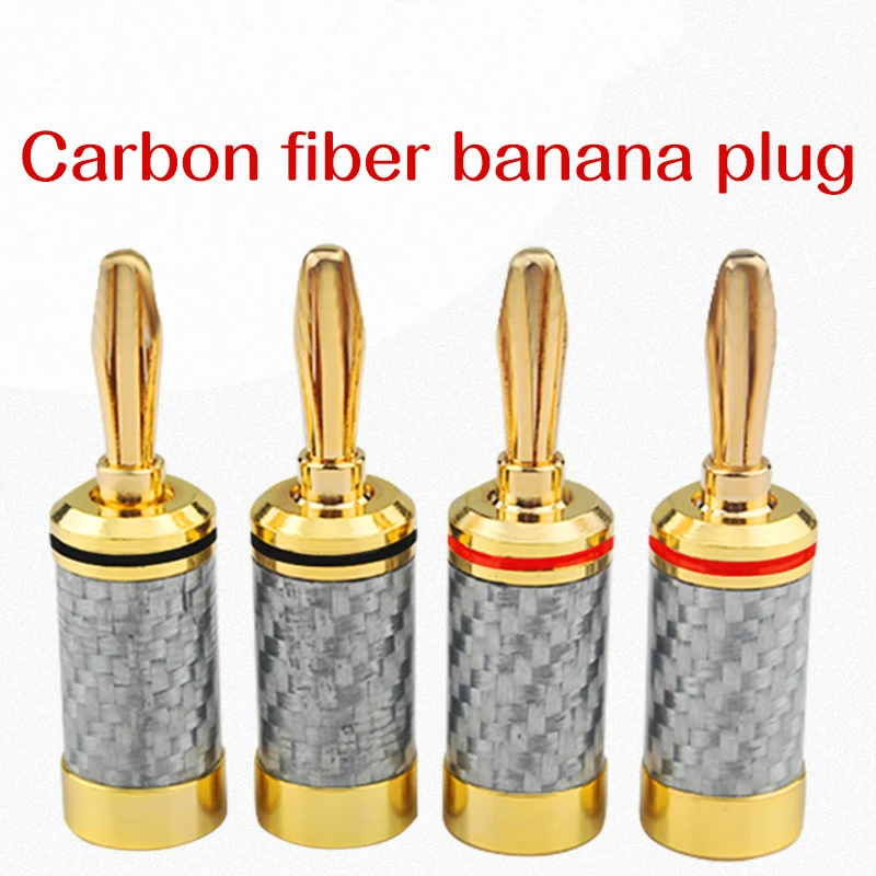 New 8Pcs Copper Gold PlatedCarbon Fiber Rhodium Plated Banana Plug Connector HIFI Audio Speaker Cable dedicated plug terminal