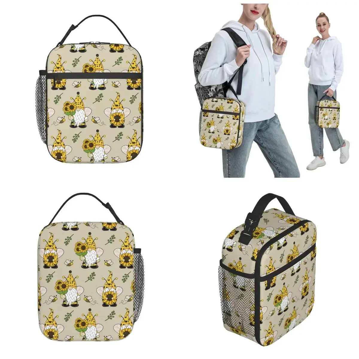 Insulated Lunch Bag Gnomes Bees Sunflowers Cute Bee Product Storage Food Box 2023 New Thermal Cooler Lunch Box For Office