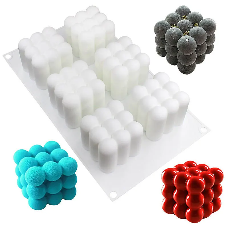 15/6 Cavities Mini 3D Cube Baking Mousse Cake Mold Silicone Square Bubble Dessert Molds Kitchen Bakeware Candle Plaster Mould