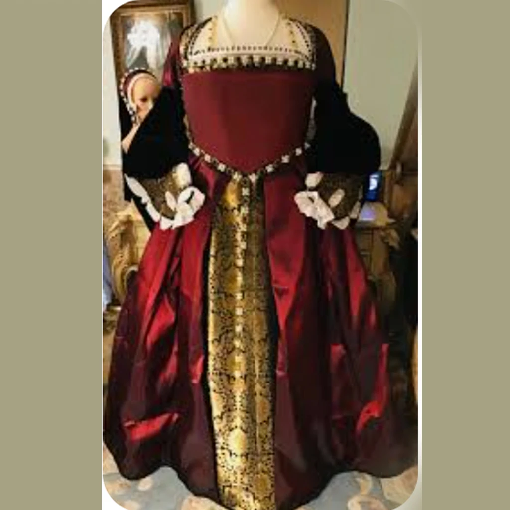 

Historical Tudor Queen Anne Boleyn Cosplay Costume Ball Gown Tudor Elizabethan Renaissance Dress Set Custom Made