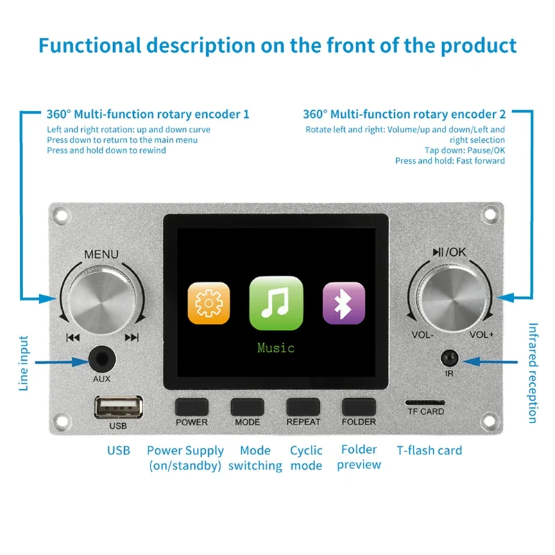 

2.8 Inch TFT Color Screen Lossless Audio Decoding Board Module Amplifier Audio Player DC 4.5-5.0V Car FM Radio Module
