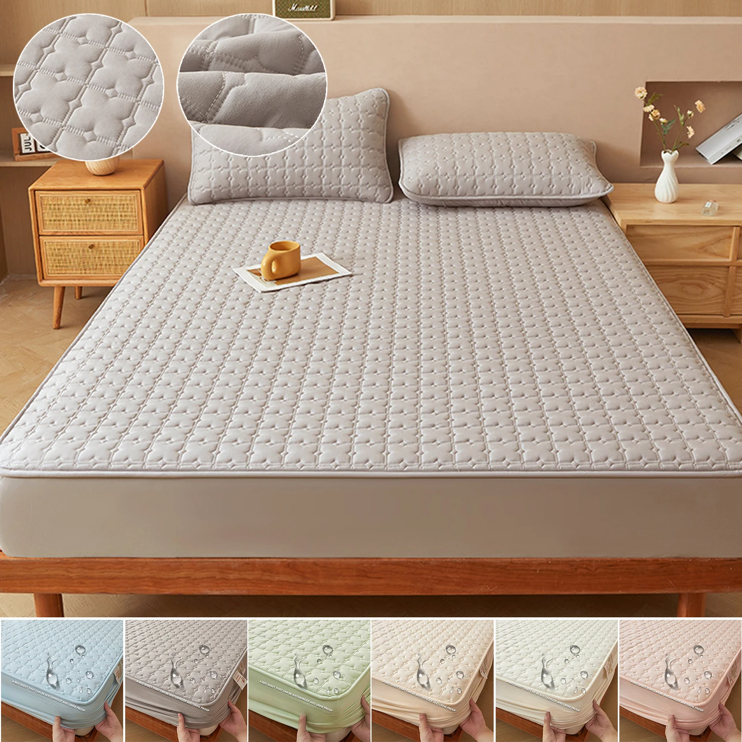 

Soft Waterproof Mattress Protector Solid Color Fitted Sheet Breathable Bedding Mattress Cover Fitted Machine Washable Dustproof