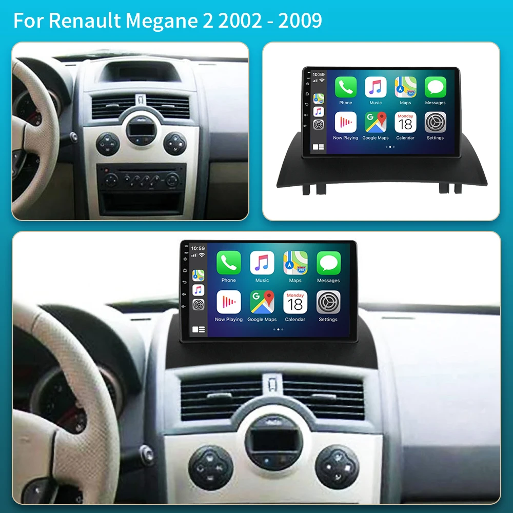 Car Radio For Renault Megane 2 2002-2009 Multimedia Video Player Wireless Carplay Android Auto GPS DSP Stereo 2 Din 5G+WIFI DVD - Detail 1