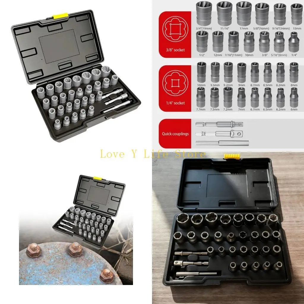 L74C Full 32 Tool Bolt Extractors Set 6mm 19mm Ranges Impact Driver Compatible Professional Grades