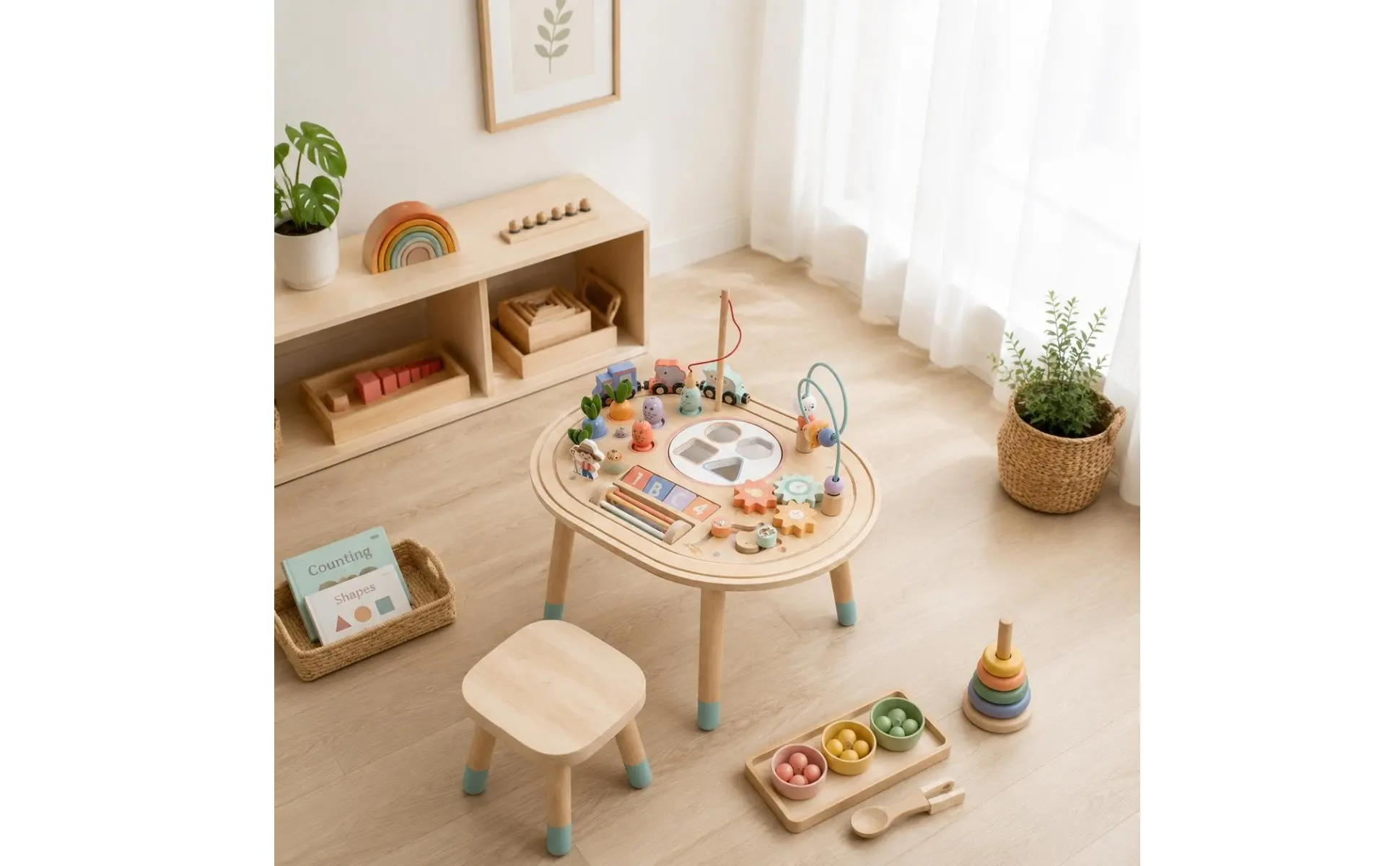 Developmental Activity Table Hand-Eye Coordination Wooden Activity Table Children's Learning Toy Stable Base Child Furniture