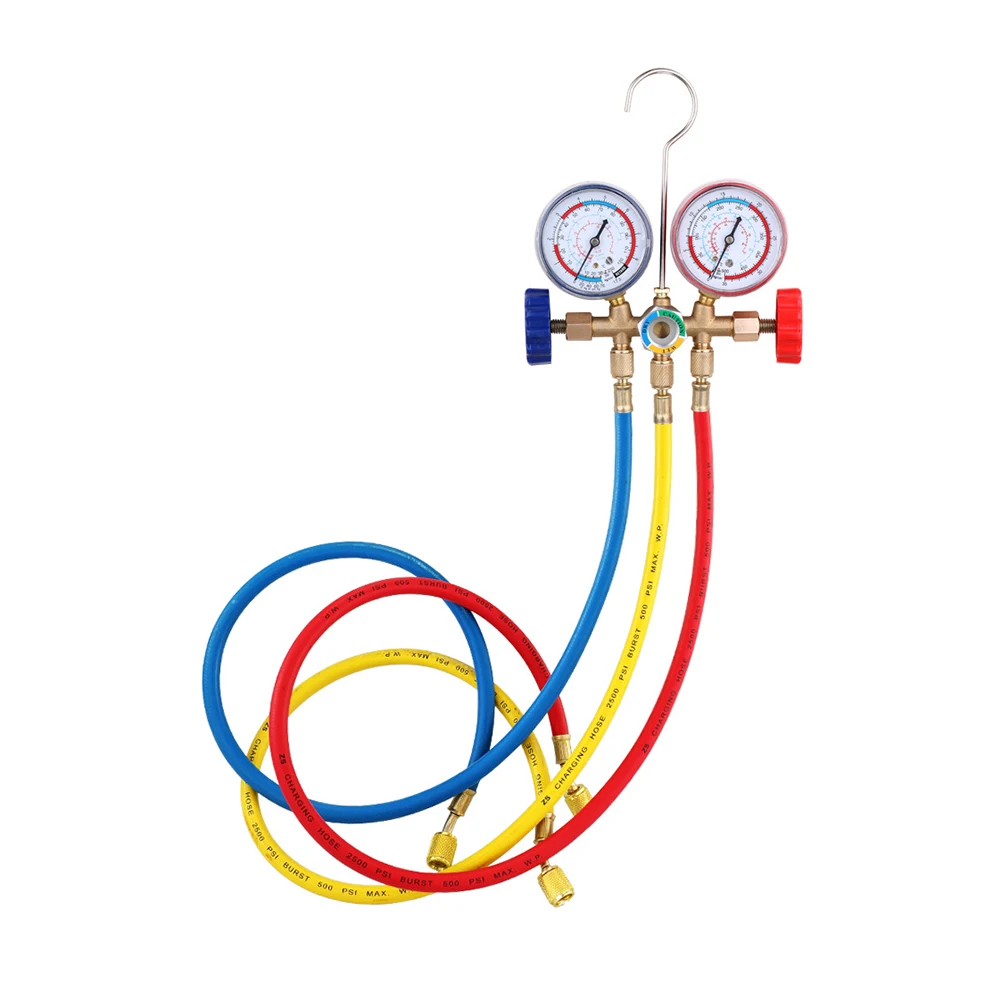 

AC Diagnostic Manifold Gauge Set 3 Way A/C Refrigeration Charging Service Hose and Hook for R404A R134A R12 R22