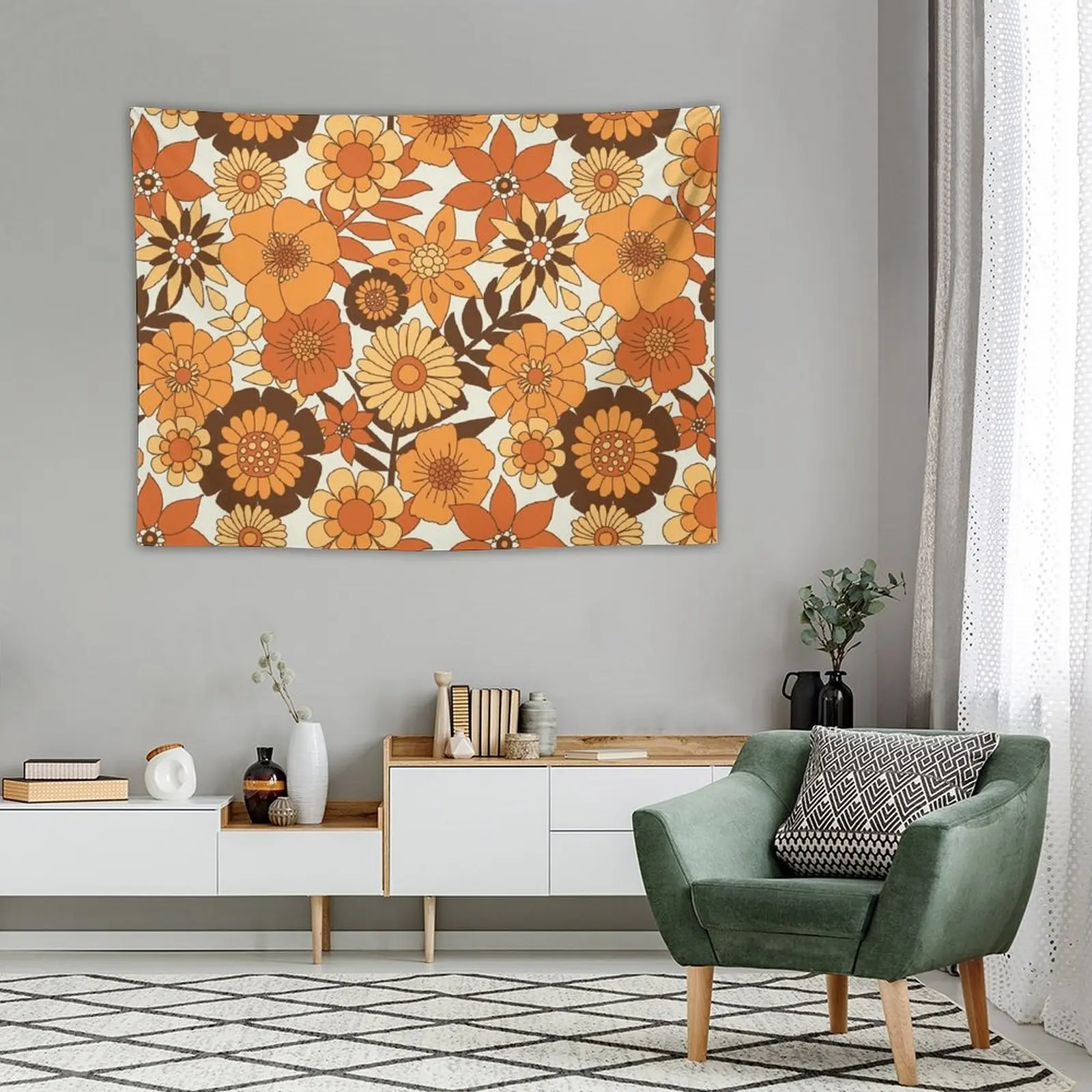 New Seventies Flower Power Heather - Brown Orange Tapestry Funny Tapestry Wall Deco Bathroom Decor Home Decoration Accessories