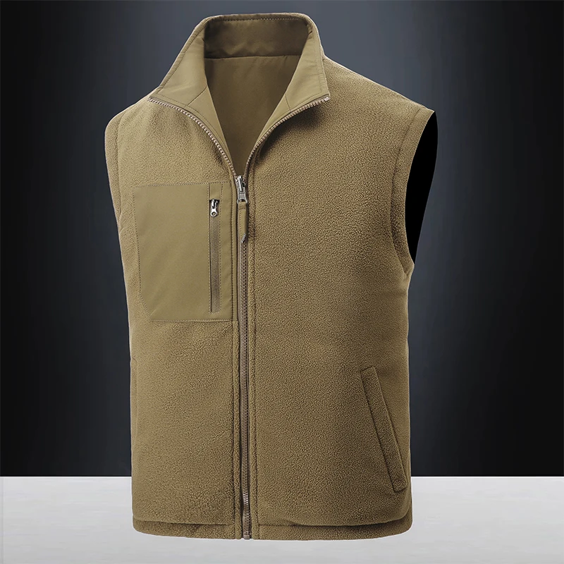 

Outdoor Fishing Workwear Vests Jacket for Men Plus Size M-8XL Casual Waistcoat Fashion Fleece Warm Sleeveless Trend Stand Collar